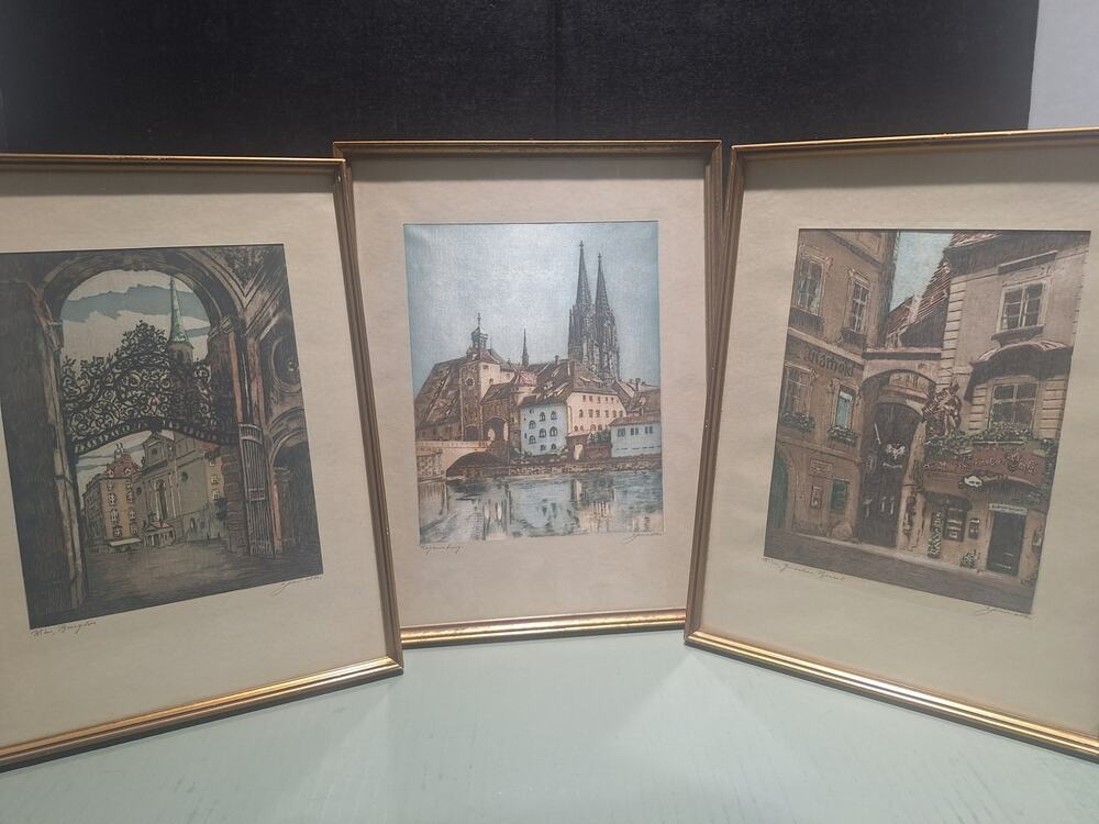 Hans Schindler Seidenradierungen Silk Etchings Set 8 Pencil Signed Vienna Art